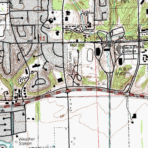 Topographic Map of Rose Lawn Memorial Estates Cemetery, IL