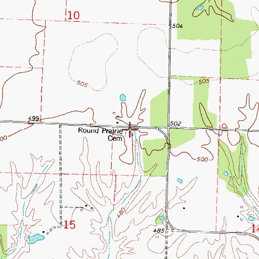 Topographic Map of Round Prairie Cemetery, IL