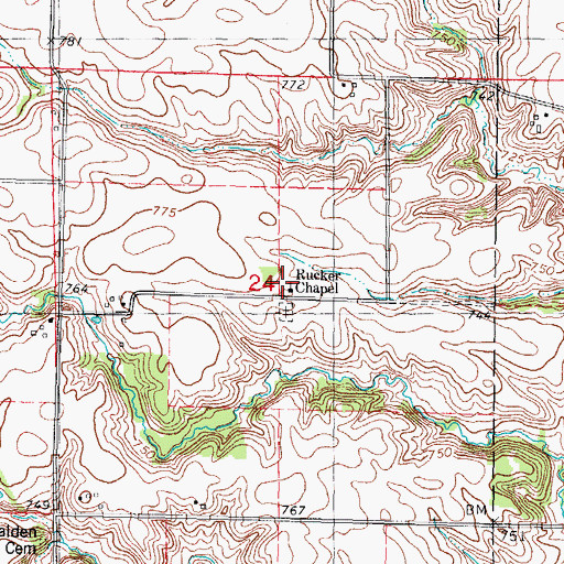 Topographic Map of Rucker Chapel, IL