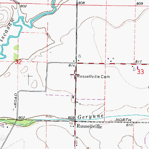Topographic Map of Russellville Cemetery, IL