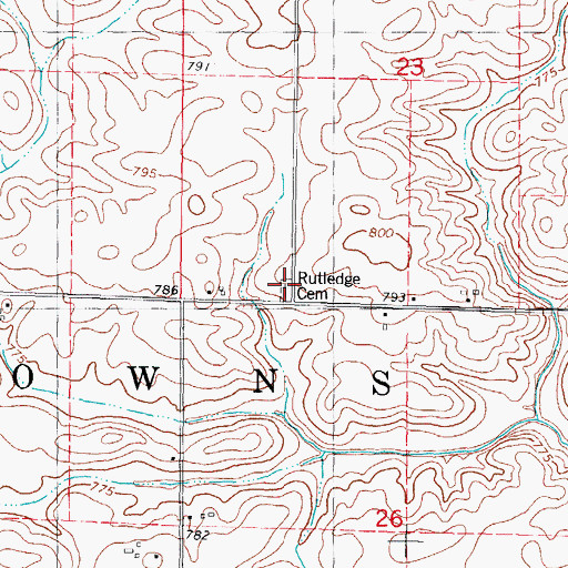 Topographic Map of Rutledge Cemetery, IL