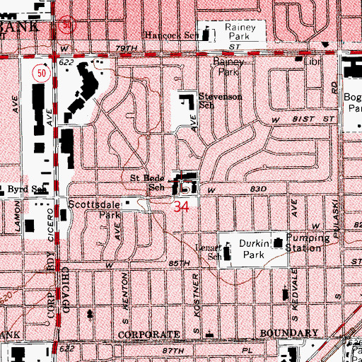 Topographic Map of Saint Bede School, IL