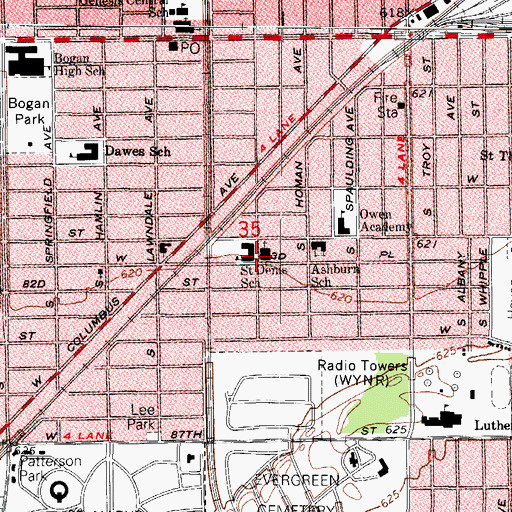 Topographic Map of Saint Denis School (historical), IL