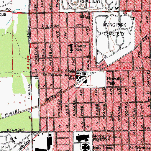 Topographic Map of Saint Francis Borgia School, IL