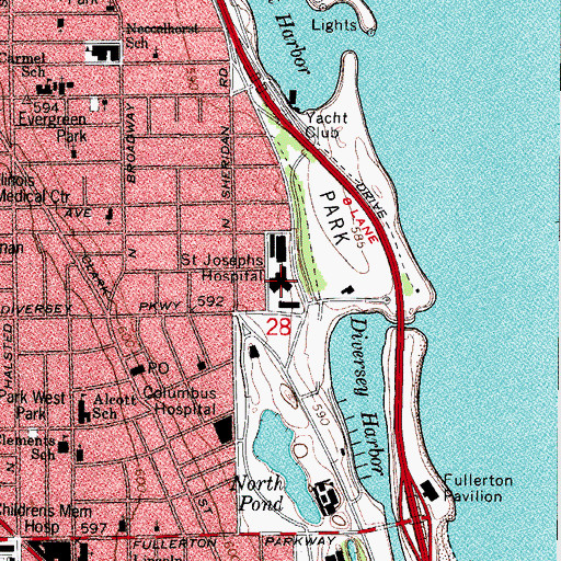 Topographic Map of Saint Josephs Hospital (historical), IL