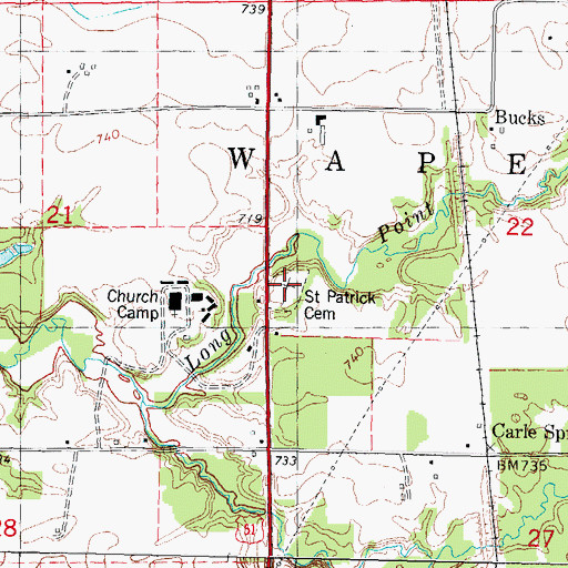 Topographic Map of Saint Particks Cemetery, IL