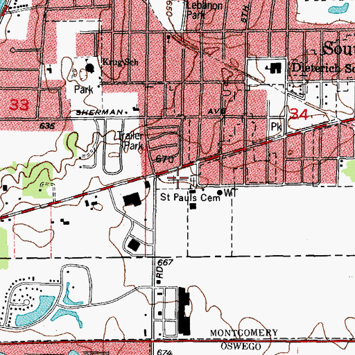 Topographic Map of Saint Paul's Catholic Cemetery, IL