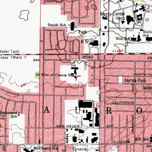 Topographic Map of Saint Rita of Cascia School, IL