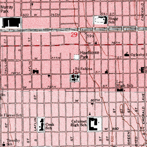 Topographic Map of Saint Sabina School, IL