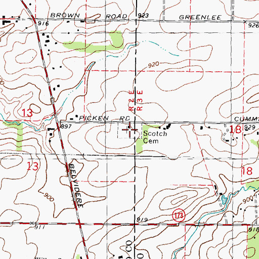 Topographic Map of Scottish Cemetery, IL