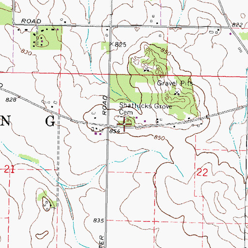 Topographic Map of Shattucks Grove Cemetery, IL