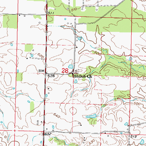 Topographic Map of Shiloh Church, IL