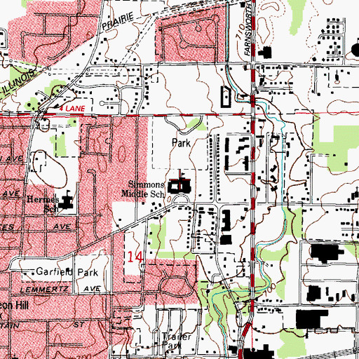 Topographic Map of C F Simmons Middle School, IL