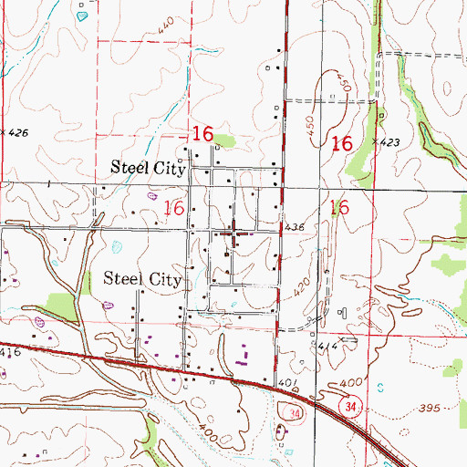 Topographic Map of Steel City, IL