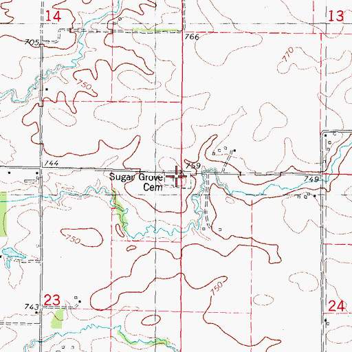 Topographic Map of Sugar Grove Cemetery, IL