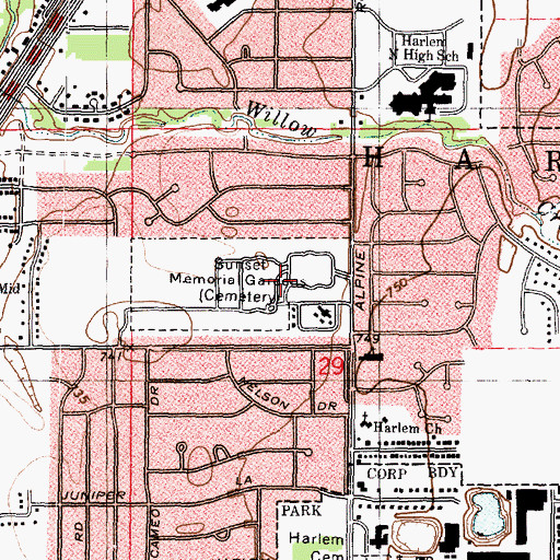 Topographic Map of Sunset Memorial Gardens, IL
