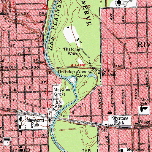Topographic Map of Thatcher Woods Glen, IL