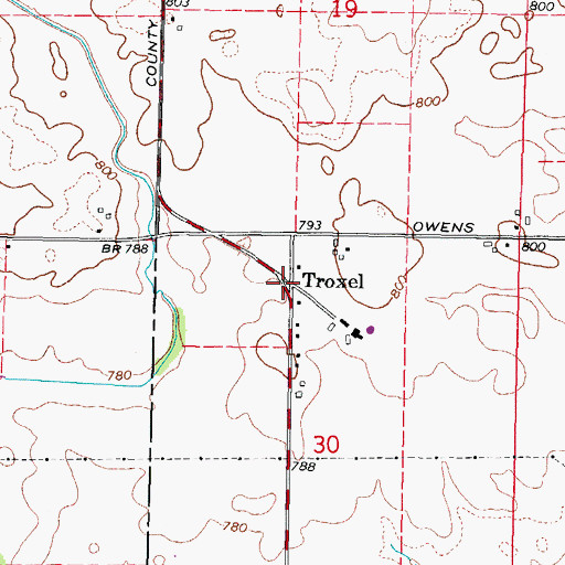 Topographic Map of Troxel, IL