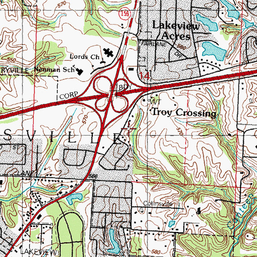 Topographic Map of Troy Crossing, IL