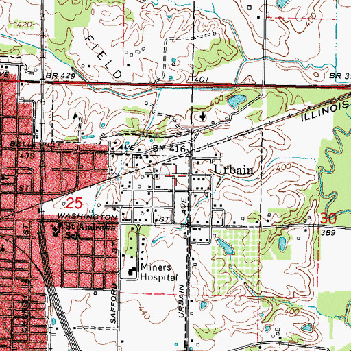 Topographic Map of Urbain, IL