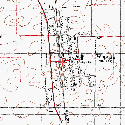 Topographic Map of Wapella, IL