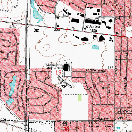 Topographic Map of Washington Middle School, IL