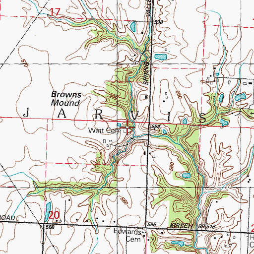 Topographic Map of Watt Cemetery, IL