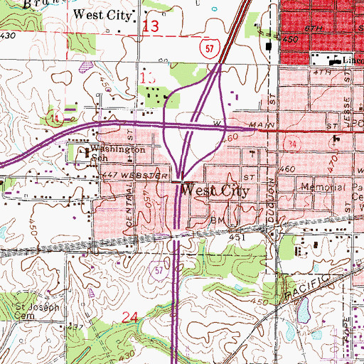 Topographic Map of West City, IL