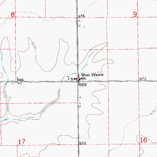 Topographic Map of West Prairie Cumberland Presbyterian Church, IL