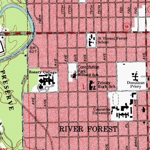 Topographic Map of Willard Elementary School, IL