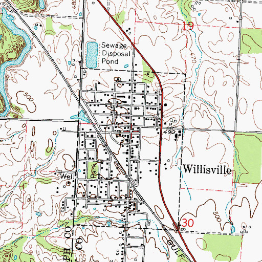 Topographic Map of Willisville, IL