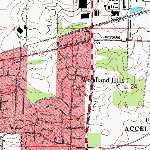Topographic Map of Woodland Hills, IL