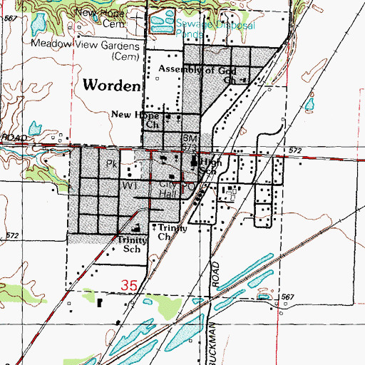 Topographic Map of Worden, IL