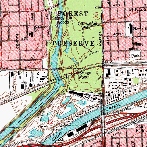 Topographic Map of Chicago Portage National Historic Site, IL