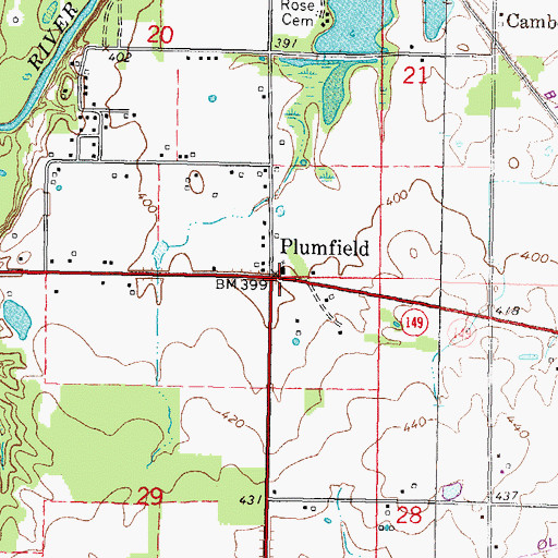 Topographic Map of Plumfield, IL