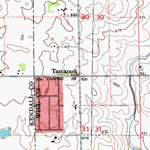 Topographic Map of Tamarack, IL