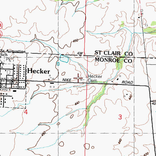 Topographic Map of Hecker Cemetery, IL