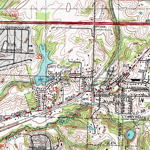 Topographic Map of Glen Carbon Cemetery, IL