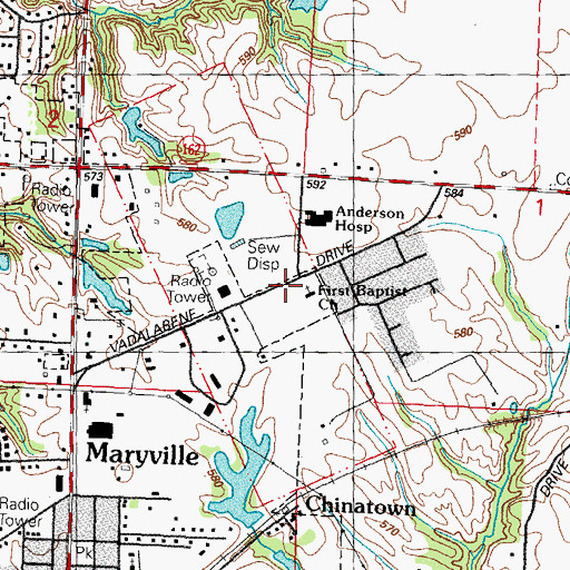 Topographic Map of Maryville First Baptist Church, IL