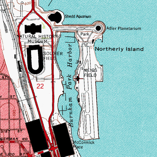 Topographic Map of Northerly Island Park, IL