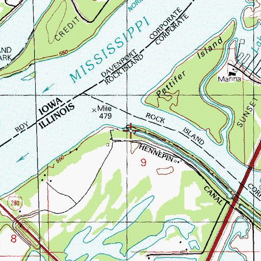 Topographic Map of Lock Number 32 (historical), IL