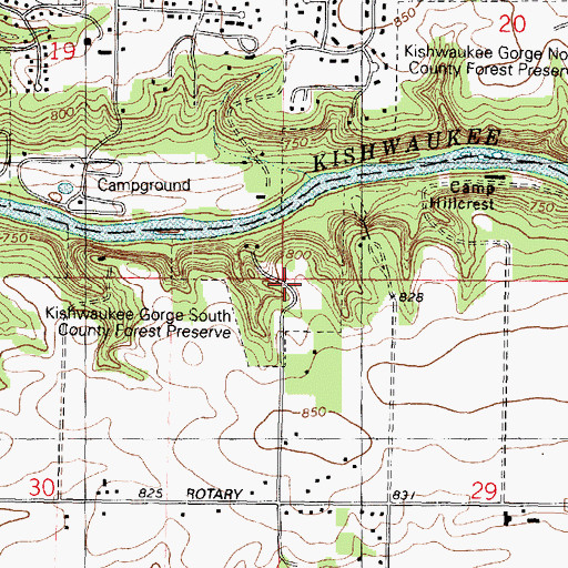 Topographic Map of Kishwaukee Gorge South County Forest Preserve, IL