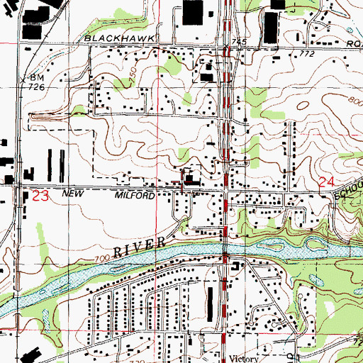 Topographic Map of New Milford School, IL