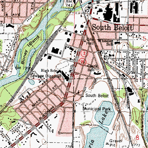 Topographic Map of South Beloit High School, IL
