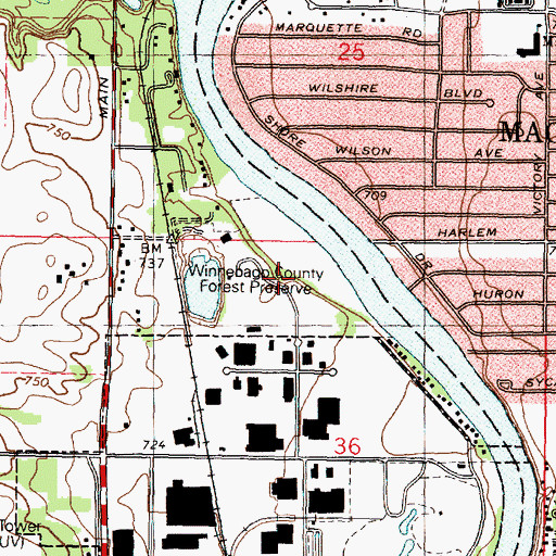 Topographic Map of Winnebago County Forest Preserve, IL