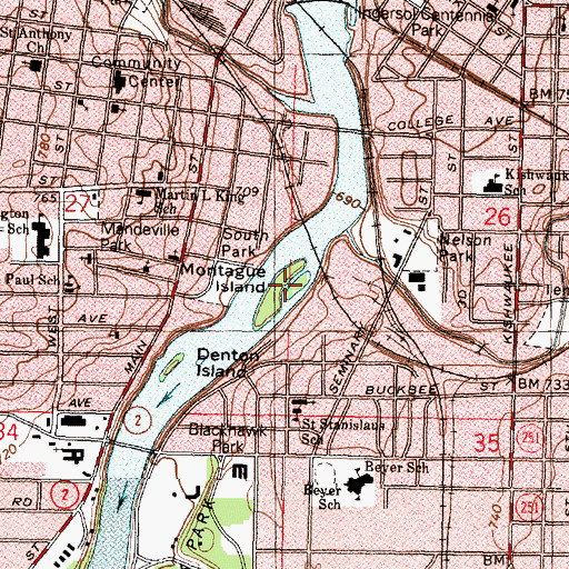 Topographic Map of Montague Island, IL