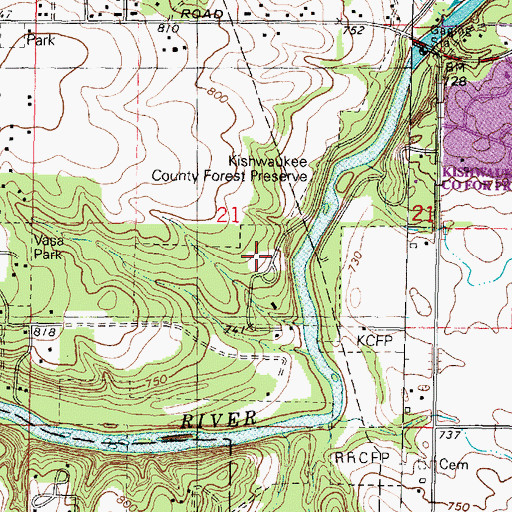 Topographic Map of Kishwaukee County Forest Preserve, IL