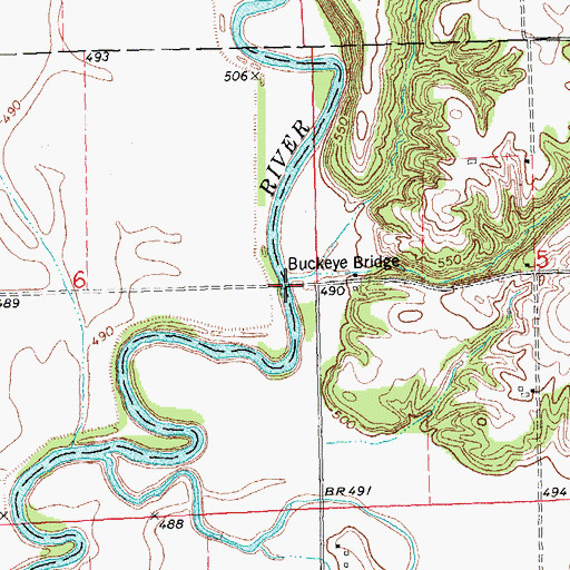 Topographic Map of Buckeye Bridge (historical), IL