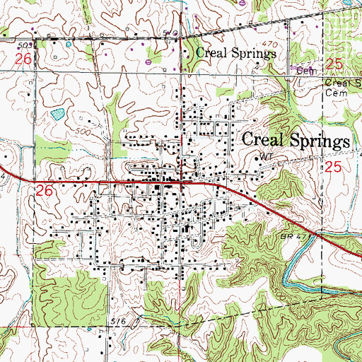Topographic Map of Creal Springs, IL