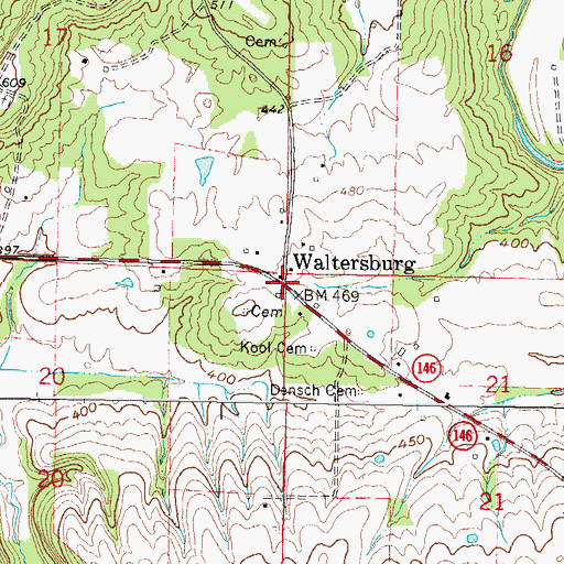 Topographic Map of Waltersburg, IL